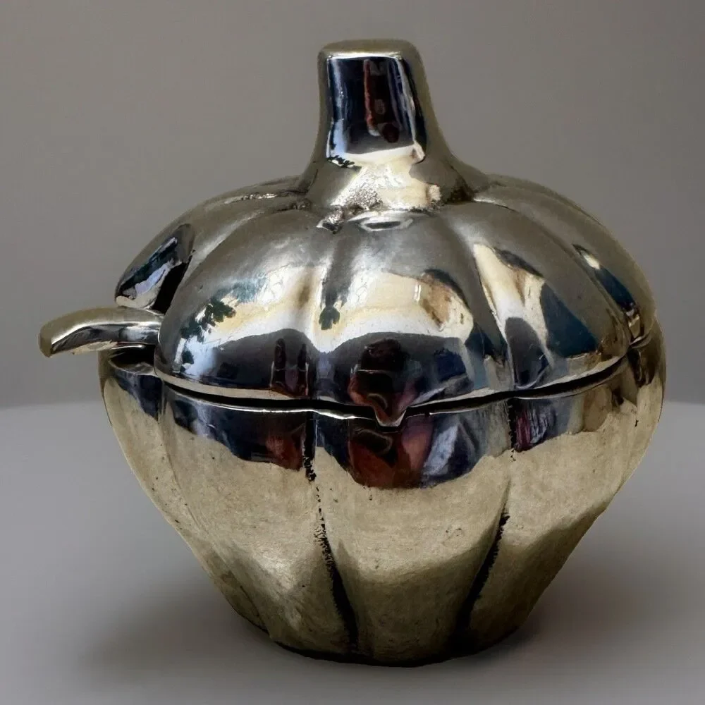 Tecamac EMT Mexico Cast Aluminum Pumpkin Covered Bowl Dish With Ladle Fall Decor